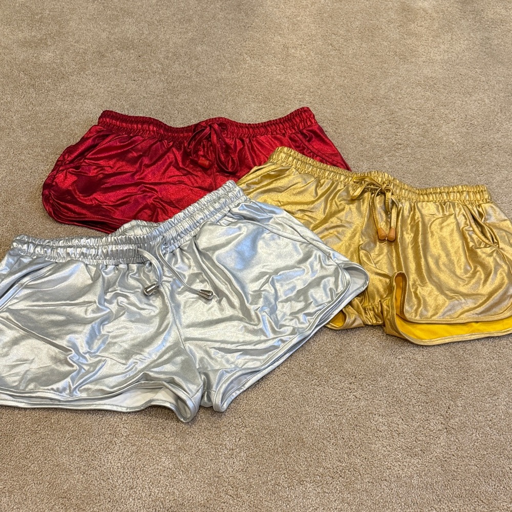 Stylish Metallic Women's Shorts - Red, Gold, Silver